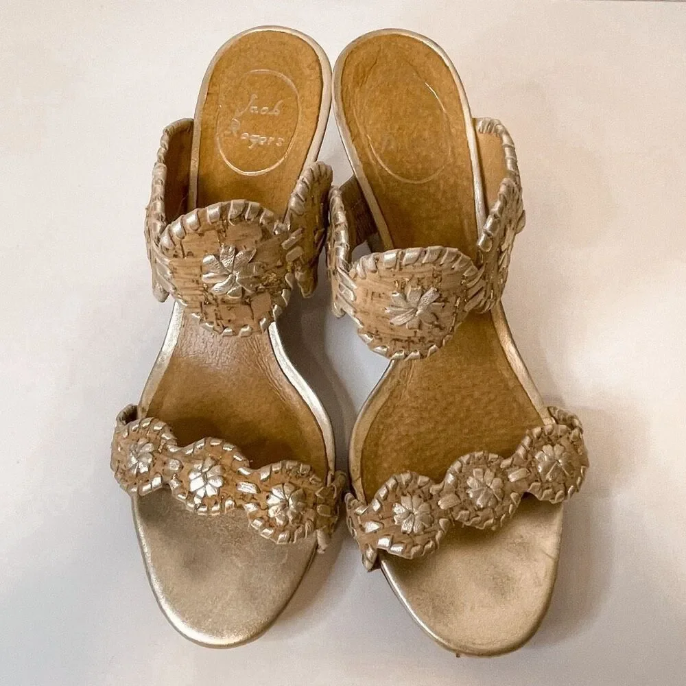 Jack Rogers‎ Luccia Cork Metallic Wedge Sandal Size 9